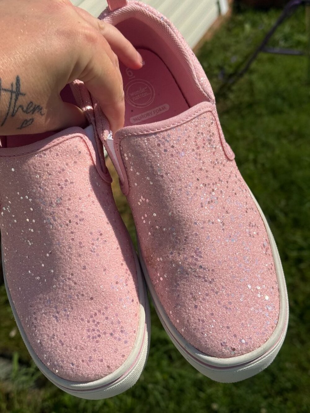 Pink Glitter Slip On Sneakers Y6/Womens8 Coquette Y2K Fairycore  3790